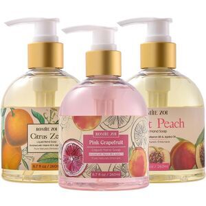 Liquid Hand Soap 8.7 fl.oz Variety Pack of 3 Sweet Peach,Citrus Zest,Grapefruit